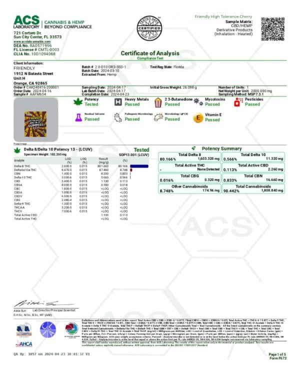 Friendly High Tolerance Delta 9 Gummies - Cherry (40mg) - Image 2