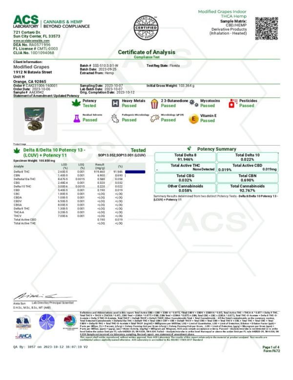 Modified Grapes Indoor THCA Hemp Flower - Image 2