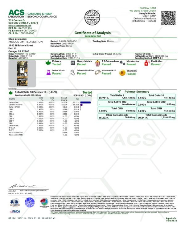 Modus Limited Edition VVS Blend - Green Goblin Sativa - Image 2